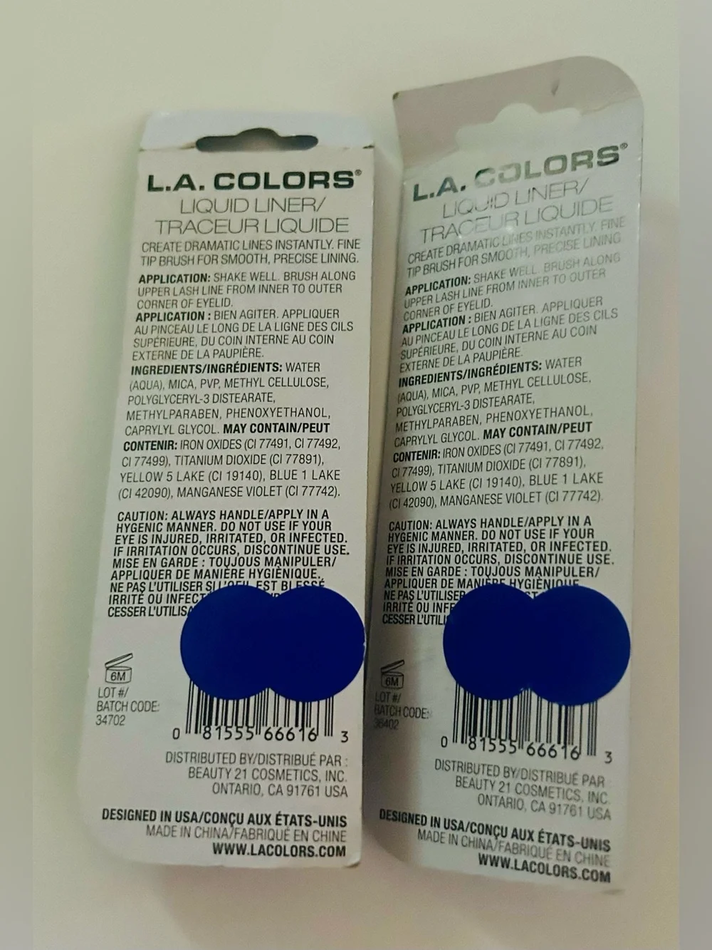 New 2 L. A. Colors Metallic Blue Liquid Liner Sealed Packages 6M after Opening